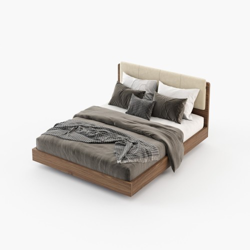 Lit 174 - Bruny | Lit 174-Bruny en bois massif et tissu blanc - Pacific Compagnie.