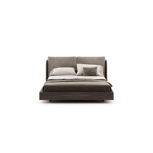 Lit 174 - Brooke - Large wooden bed with taupe leather accents and fabric details - Pacific Compagnie.