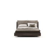 Lit 174 - Brooke - Large wooden bed with taupe leather accents and fabric details - Pacific Compagnie.