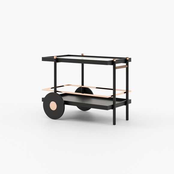 Desserte à thé 174 - Pitt - Wooden and metal tea cart with walnut matte finish, elegant design - Pacific Compagnie.