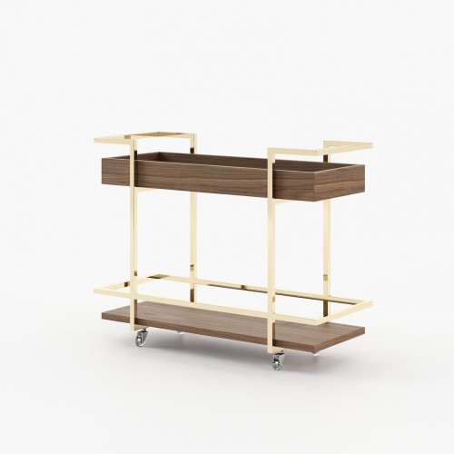 Desserte à thé 174 - Janice - Elegant tea cart with walnut matte color, ideal for living rooms - Pacific Compagnie.