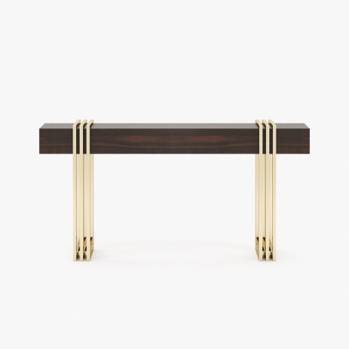 Console 174 - Evelyn - Console en bois et métal noyer mat, modèle élégant pour entrée - Pacific Compagnie.