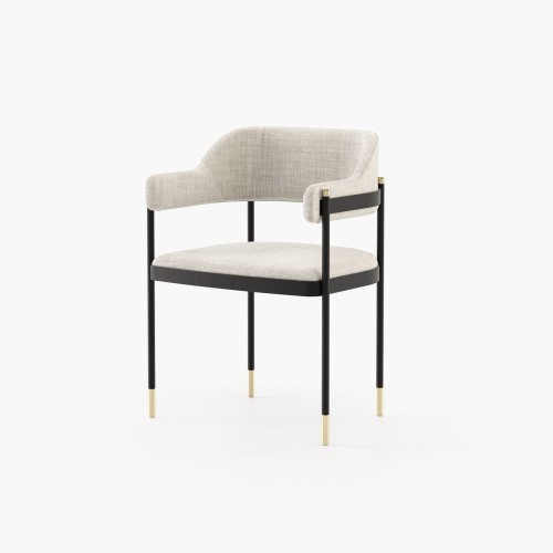 Chaise 174 - Dale - Natural leather and fabric chair with metal legs, small dimensions - Pacific Compagnie.