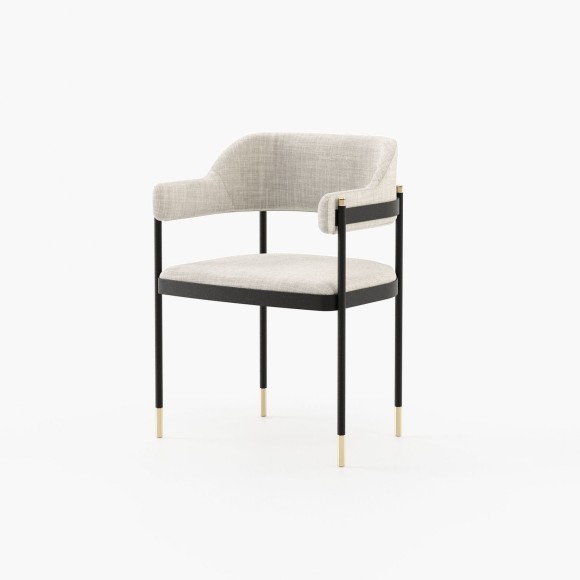 Chaise 174 - Dale - Natural leather and fabric chair with metal legs, small dimensions - Pacific Compagnie.