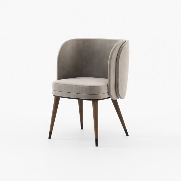 Chaise 174 - Ambrose - White wooden chair with blue fabric and metal accents - Pacific Compagnie.