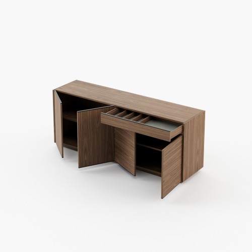 Buffet 174 - Kairos - Compact sideboard with walnut matte finish and wood metal construction - Pacific Compagnie.