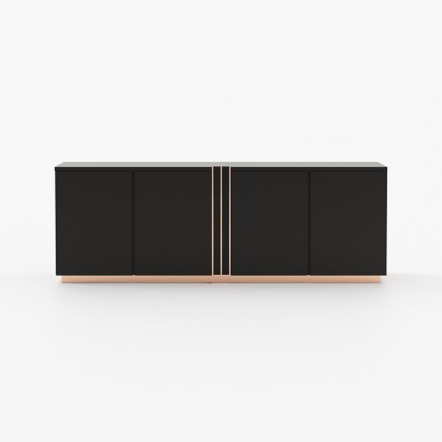 Buffet 174 - D’arc - Black lacquer sideboard with wooden legs - Pacific Compagnie.