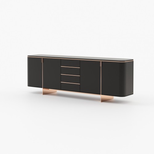 Buffet 174 - Dean - Black lacquer matte sideboard with wooden and metal parts - Pacific Compagnie.