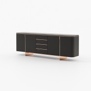 Buffet 174 - Dean - Black lacquer matte sideboard with wooden and metal parts - Pacific Compagnie.