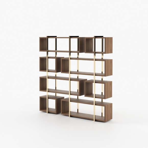 Bibliothèque 174 - Praga - Stylish, walnut matte bookshelf with metal frame, perfect for bedroom organization - Pacific Compagni