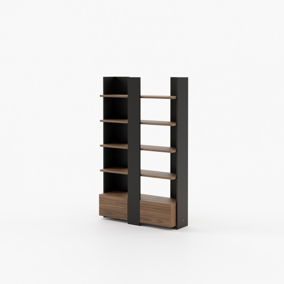 Bibliothèque 174 - Biel - Sturdy metal and wood bookcase with classic design and walnut finish - Pacific Compagnie.