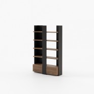 Bibliothèque 174 - Biel - Sturdy metal and wood bookcase with classic design and walnut finish - Pacific Compagnie.