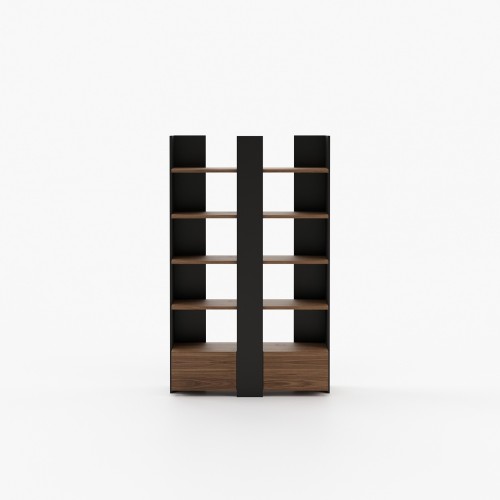 Bibliothèque 174 - Biel - Luxury wooden bookshelf with walnut matte color and metal details - Pacific Compagnie.