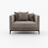 Fauteuil 174 - Harold - Wooden and Fabric armchair with Light Grey and Deep Blue tones - Pacific Compagnie.