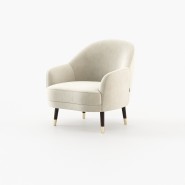 Fauteuil 174 - Cosy - Taupe colored wooden armchair with fabric and metal accents - Pacific Compagnie.