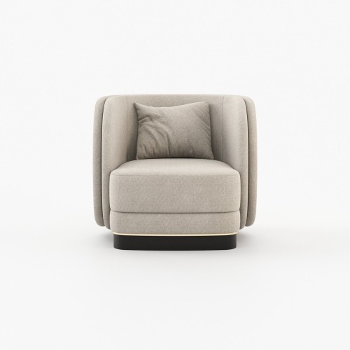 Fauteuil 174 - Ambrose - Modern sand hued fauteuil with cream accents, crafted from wood, fabric, and metal - Pacific Compagnie.