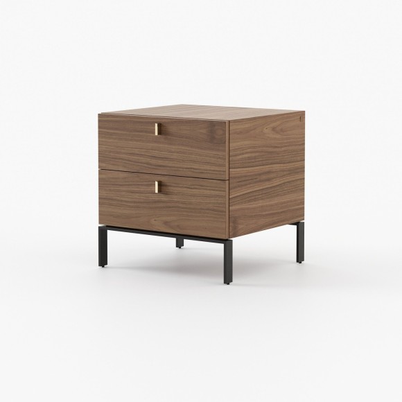 Table de chevet 174 - Amber - Minimalist bedside table, wood and metal construction, walnut matte color, and simple design - Pac
