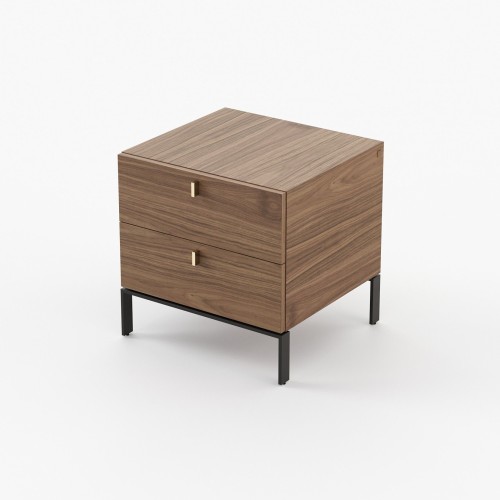 Table de chevet 174 - Amber - Bedside table with wooden frame, metal legs, walnut matte finish, and compact design - Pacific Com