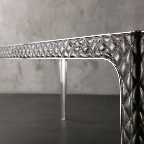 Tables 150 - Alexander - Chic laiton chromé and cuir dining table - Pacific Compagnie.