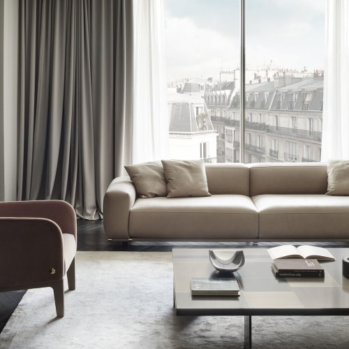 Canapés 150 - Boheme - Canapé de salon en cuir, pieds en laiton, dimensions 205 × 100 × H67, 5 - Pacific Compagnie.