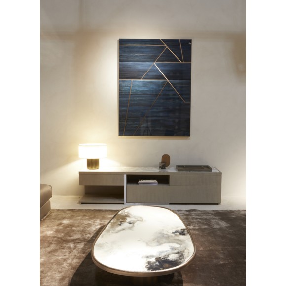 Tables d’appoint 150 - Mondrian - Luxe leather coffee table in bronzed brass finish - Pacific Compagnie.