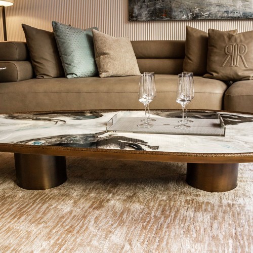 Tables basses 150 - Monaco - Modern low table with varnished gold and black chrome finished metal legs - Pacific Compagnie.