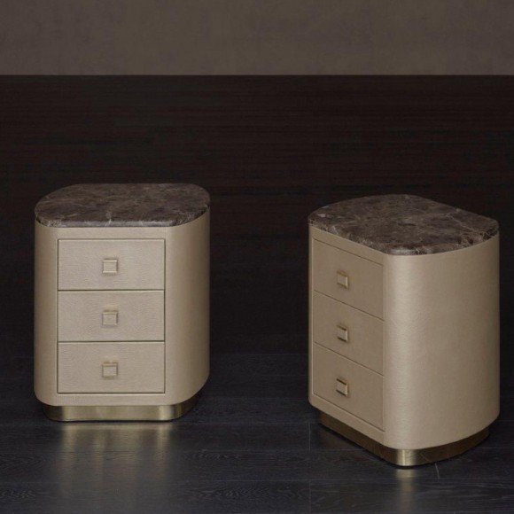 Tables d’appoint 150 - Damasse - Luxury bronze and chrome leather side table - Pacific Compagnie.