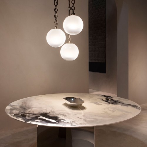 Tables 150 - Blanco - Elegant rectangle dining table with decoro material and bronze color - Pacific Compagnie.