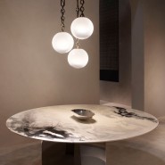 Tables 150 - Blanco - Elegant rectangle dining table with decoro material and bronze color - Pacific Compagnie.