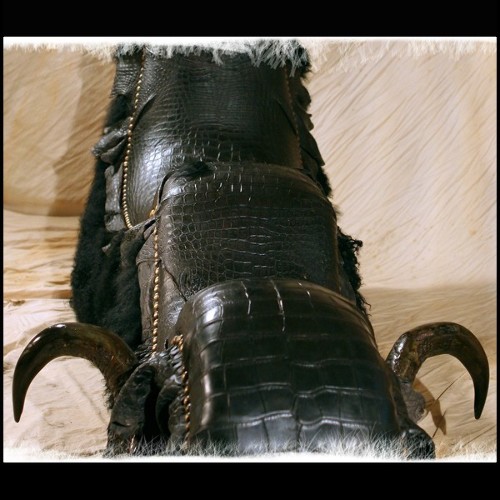 Fauteuil 120 - Buffalo Black Croco - Handcrafted chair with blackened alligator skin - Pacific Compagnie.