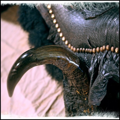 Fauteuil 120 - Buffalo Black Croco - Exotic leather chair with buffalo horn details - Pacific Compagnie.