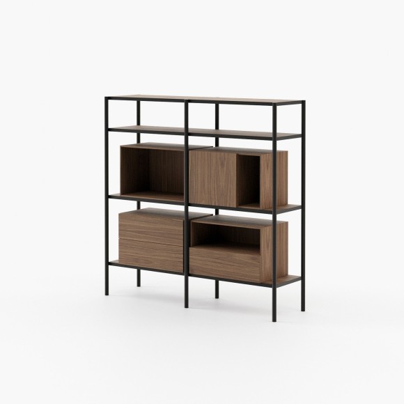 Bibliothèque 174 - Bylot - Stylish metal and wood bookcase in walnut finish - Pacific Compagnie.