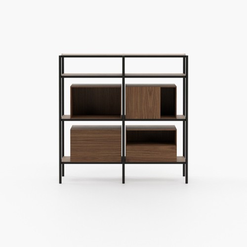 Bibliothèque 174 - Bylot - Luxurious walnut bookcase with metal legs - Pacific Compagnie.