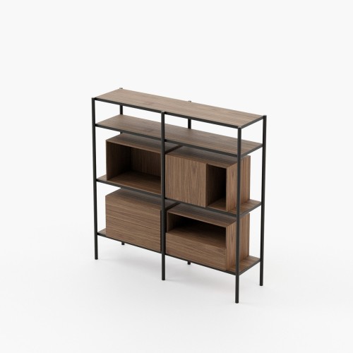 Bibliothèque 174 - Bylot - Spacious wooden bookshelf with walnut matte color - Pacific Compagnie.