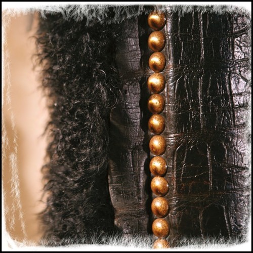 Fauteuil 120 - Buffalo Black Croco - Luxury seating with real buffalo horns and black skin - Pacific Compagnie.