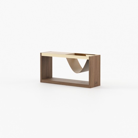 Meuble de rangement 174 - Ryan - Meuble de rangement moderne, 100cm de longueur, en noyer mat et cuir - Pacific Compagnie.