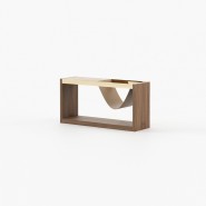 Meuble de rangement 174 - Ryan - Meuble de rangement moderne, 100cm de longueur, en noyer mat et cuir - Pacific Compagnie.