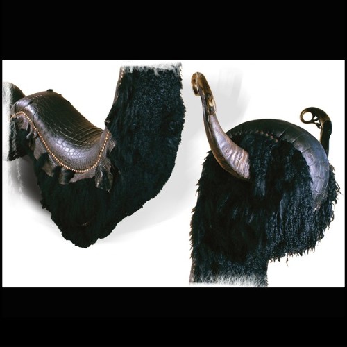 Fauteuil 120 - Buffalo Black Croco - High-end chair with blackened grand alligator and buffalo horn - Pacific Compagnie.