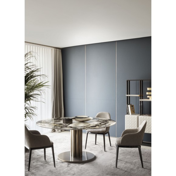 Tables 150 - Forest Round - Elegant black chrome round table with varnished gold details - Pacific Compagnie.