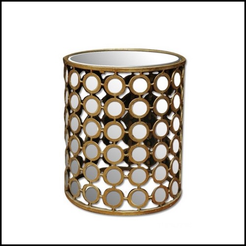 Table d'appoint 38 - Paon - Antique gold side table with round mirrors - Pacific Compagnie.