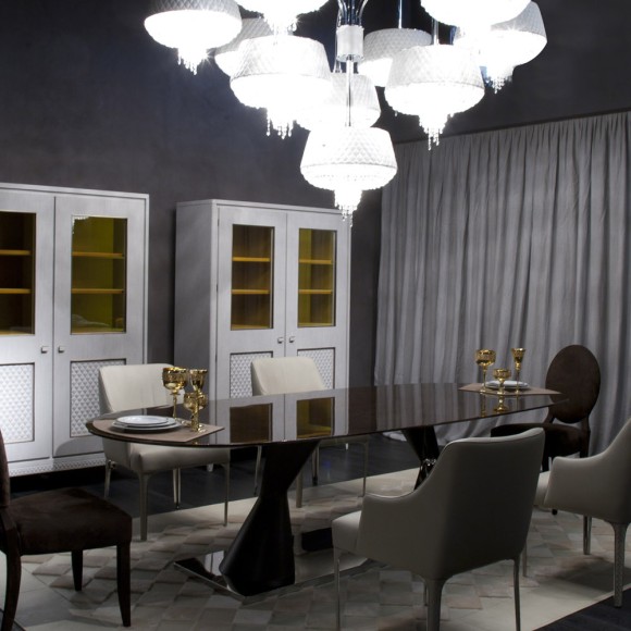 Tables 150 - Rea - Luxury dining table with bronze finish and leather upholstery - Pacific Compagnie.