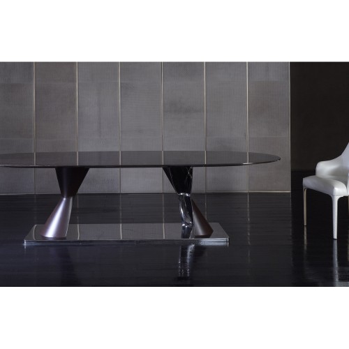 Tables 150 - Rea - High-end dining table in bronzed brass and leather - Pacific Compagnie.