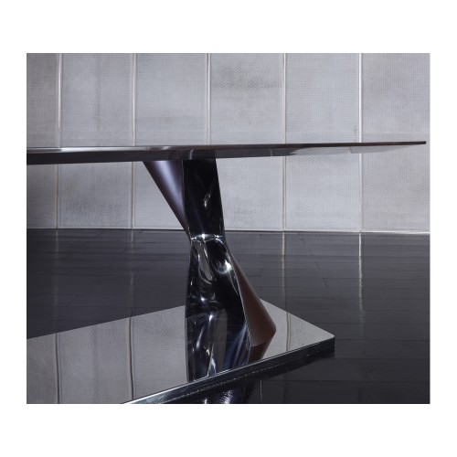 Tables 150 - Rea - Elegant leather and bronzed brass luxury dining table - Pacific Compagnie.