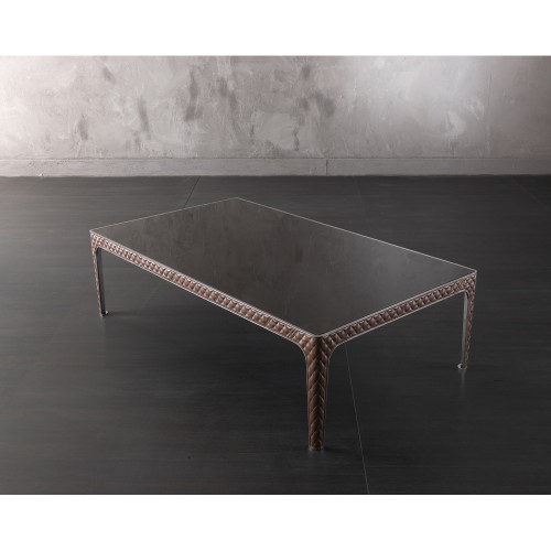 Tables basses 150 - Oliver | Table basse carrée en cuir et laiton bronzé avec design élégant - Pacific Compagnie.