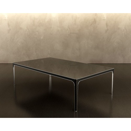 Tables basses 150 - Oliver - Small square leather coffee table with bronze accents - Pacific Compagnie.