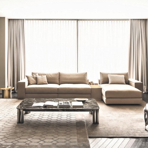 Canapés 150 - Nautilus - High-end sofa, Canapés 150- Nautilus, brushed brass, 230X110XH85 dimensions - Pacific Compagnie.