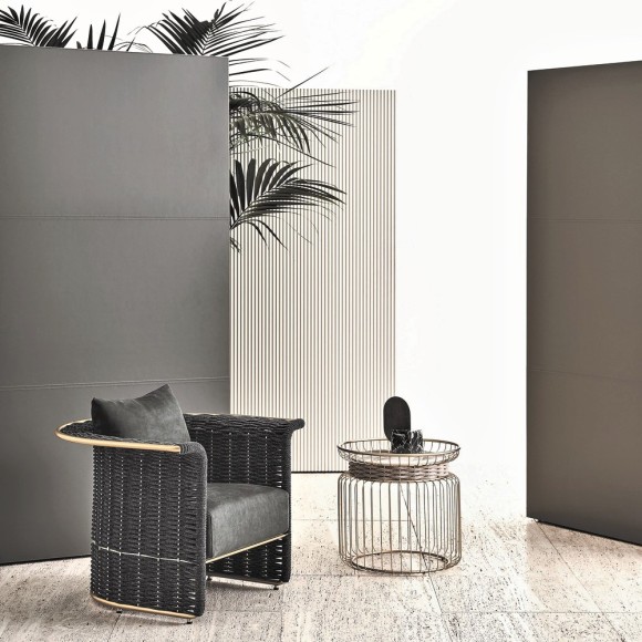 Fauteuils 150 - Marina In - Modern luxury fauteuils featuring gold finished metal and rich fabric upholstery - Pacific Compagnie