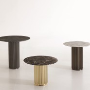 Tables basses 150 - Liberty - Elegant, round low table with brass varnished gold and black chrome accents - Pacific Compagnie.