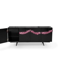 Buffet 145 - Majestic - Sideboard with wooden frame and glass shelves in natural tone - Pacific Compagnie.