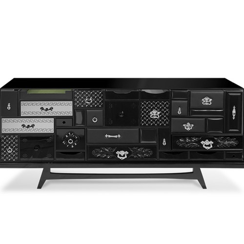 Buffet 145 - Mondrian - Unique buffet with mixed materials and Mondrian inspiration - Pacific Compagnie.